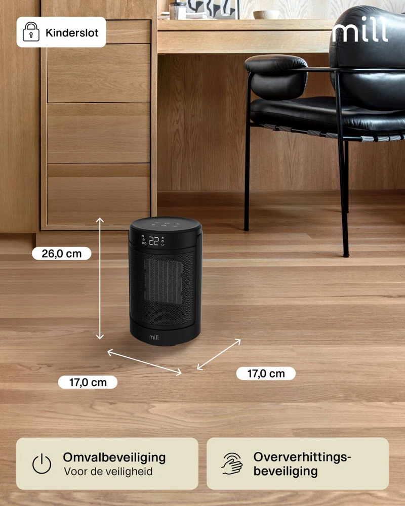 Keraminis šildytuvas Mill FH1500BLACK | 1500 W | tinka patalpoms iki 20 m² | juodos spalvos
