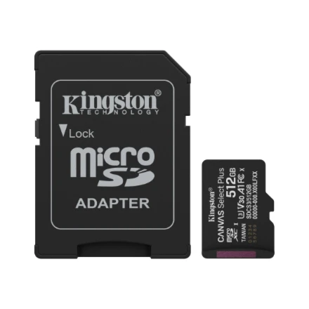 Atminties kortelė „Kingston Technology“ 512 GB „Micro SDXC Canvas Select Plus Gen3“ 150 MB/s A1 kortelė + adapteris