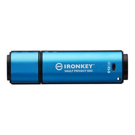 Kingston Flash Drive | IronKey Vault Privacy 50C AES-256 Encrypt | 512 GB | USB-C | Mėlyna