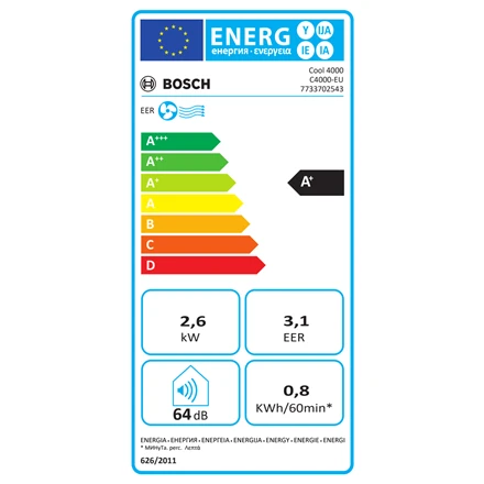 Mobilusis „Bosch“ oro kondicionierius | „Cool 4000“ | Tinka iki 85 m³ patalpoms | Baltas/Juodas