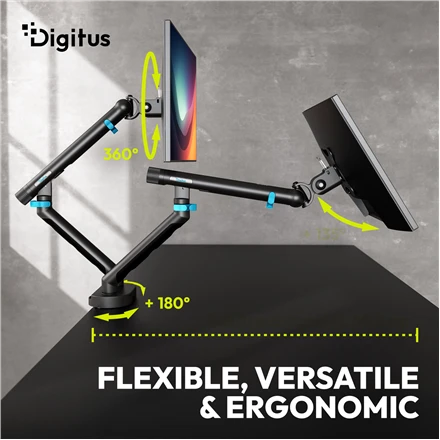 Assmann Electronic DIGITUS dvigubo monitoriaus laikiklis 2x35 colių 2x10kg mechaninė spyruoklinė VESA 75x75 100x100 Juodas