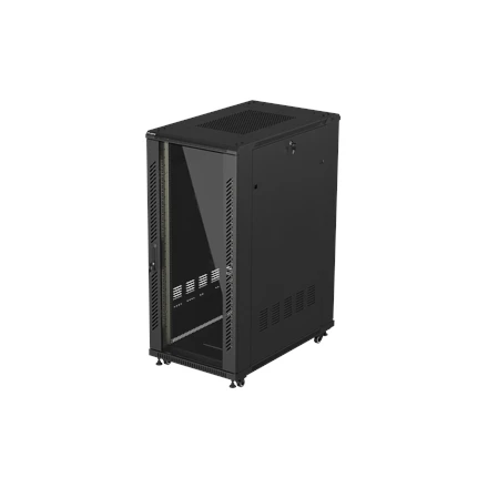19" 27U 600 × 1000 Juodas FLOOR-STANDING RACK CABINET WITH GLASS DOOR, LANBERG (FLAT PACK)