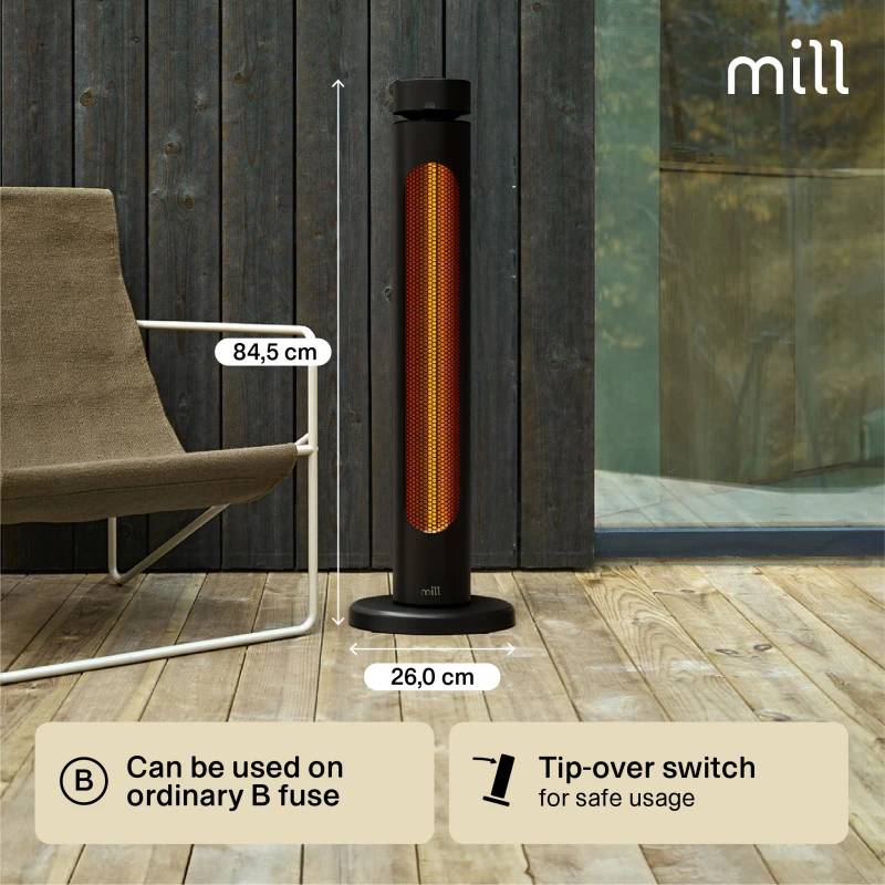 Infraraudonųjų spindulių lauko šildytuvas Mill Outdoor Heater CBOC20FLOOR | 2000 W | IP45 | Juodas