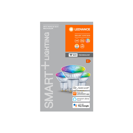 Ledvance SMART+ WiFi Spot RGBW Multicolour 40 5W 45° 2700-6500K GU10, 3vnt pakuotė | GU10 | 5 W | RGBW | Bevielis internetas