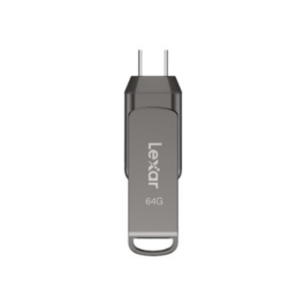 Lexar | 2 viename „flash“ atmintinė, kurios skaitymo greitis siekia 130 MB/s | „JumpDrive Dual Drive D400“ | 64 GB | USB C/A tipo | Pilkas