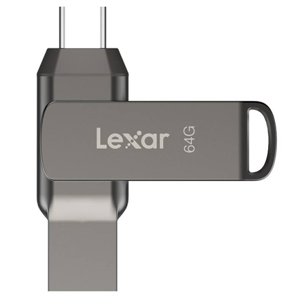 Lexar | 2 viename „flash“ atmintinė, kurios skaitymo greitis siekia 130 MB/s | „JumpDrive Dual Drive D400“ | 64 GB | USB C/A tipo | Pilkas