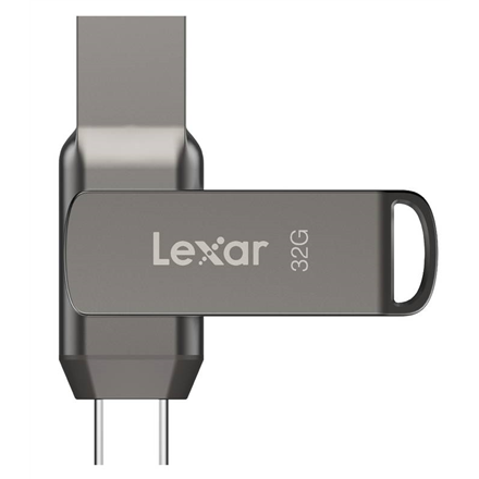 Lexar | 2 viename USB atmintinė, kurios skaitymo greitis siekia 100 MB/s | „JumpDrive Dual Drive D400“ | 32 GB | C ir A tipo USB 3.1 | Pilkas