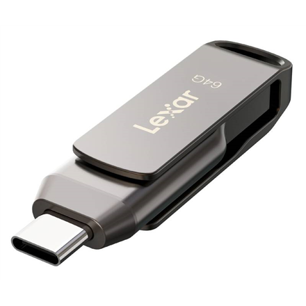 Lexar | 2 viename „flash“ atmintinė, kurios skaitymo greitis siekia 130 MB/s | „JumpDrive Dual Drive D400“ | 64 GB | USB C/A tipo | Pilkas