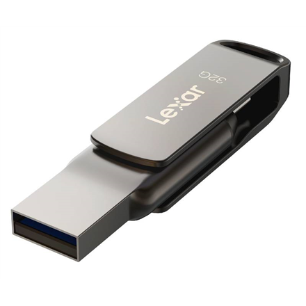 Lexar | 2 viename USB atmintinė, kurios skaitymo greitis siekia 100 MB/s | „JumpDrive Dual Drive D400“ | 32 GB | C ir A tipo USB 3.1 | Pilkas