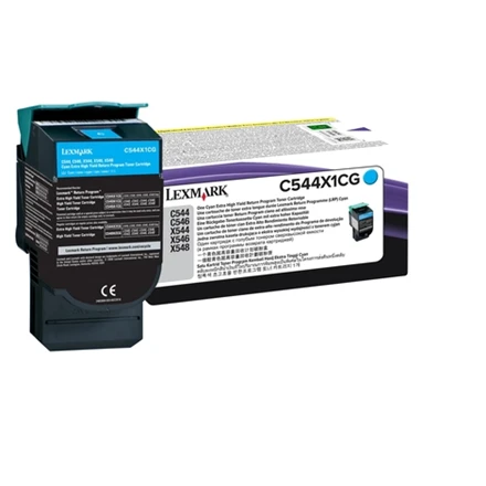 Lexmark C544, X544 žalsvai mėlyna ypač didelio našumo grąžinimo programa Tonerio kasetės kasetė, žalsvai mėlyna, 4000 puslapių