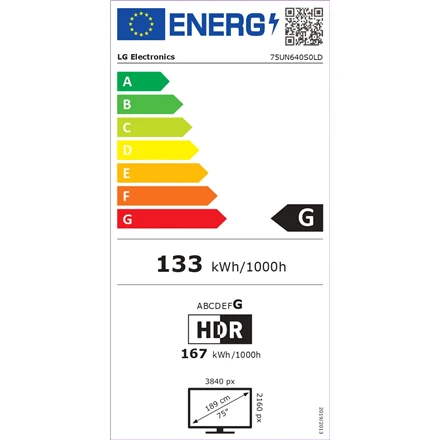 Monitorius LG 75UN640S0LD 75" UHD IPS 330 NITS 16/7 DVB-T2/S2/C WIFI