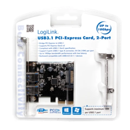 „Logilink PC0080“, „PCI Express“ kortelė, 2 x USB 3.1, „Asmedia AS1142“ „Logilink USB 3.1 PCI-Express“ kortelė, 2 prievadų A tipo PCIe