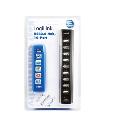LogiLink 10 prievadų USB 2.0 šakotuvas pakuotėje