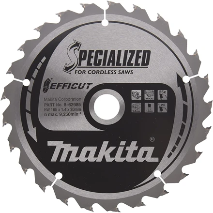 Makita T.C.T. pjūklas SPECIALIZED 165X1.75X20mm 0° T42 B-63149 T.C.T •165X1.75X20mm • 0°• T42 • Daugiasluoknėms plokštėms