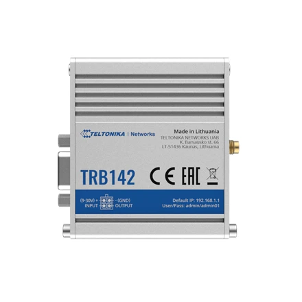Šakotuvas Teltonika TRB142003000 Šliuzas, 2G/3G/4G LTE (1 kategorija), aprūpintas RS232 nuosekliajam ryšiui | Teltonika | LTE šliuzas | TRB142 | Nėra „Wi-Fi“ | Ethernet LAN (RJ-45) jungtys 0 | Tinklo ryšio palaikymas: ne | MU-MiMO: ne | 2G/3G/4G | Antenos tipas: 1 x SMA, skirtas LTE | 1 x virtuali tinklo sąsaja per mikro USB