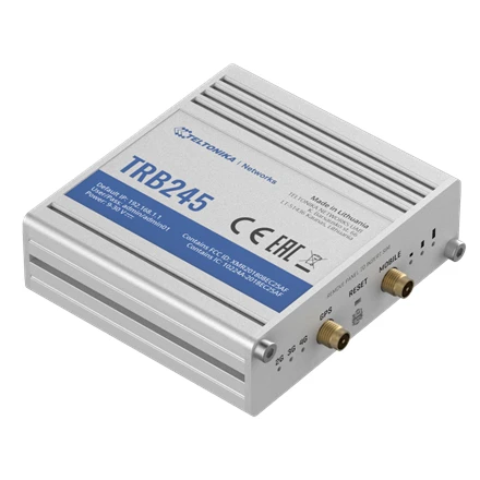 Šakotuvas Teltonika TRB245 LTE Gateway: Be WiFi, 4G, Dual SIM, Enthernet prievadas, RS232+RS485 jungtys, GPS Teltonika