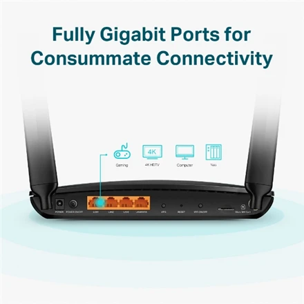 TP-LINK | 4G+ LTE nešiklis | Lankininkas MR600 | 802.11ac | 300+867 Mbit/s | 10/100/1000 Mbit/s | Ethernet LAN (RJ-45) jungle 3 | Tinklelio atramos Nr. | MU-MiMO Nr. | 4G | Antenos tipas 2xNuimamas