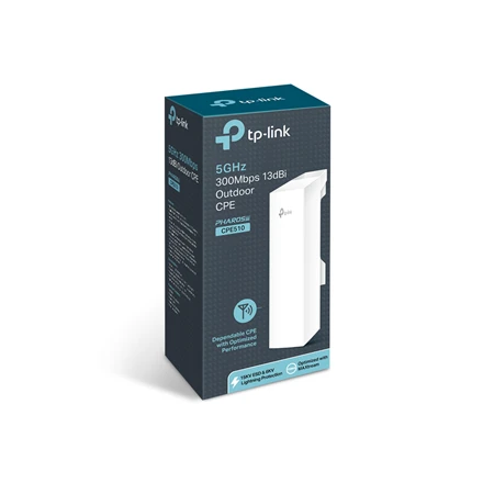 Maršrutizatorius TP-LINK | 5GHz 300Mbps 13dBi Outdoor CPE | CPE510 | 802.11n | 300 Mbit/s | 10/100 Mbit/s | Ethernet LAN (RJ-45) jungtys 1 | Mesh Support No | MU-MiMO Yes | No mobile broadband | Antenna type 1xInternal