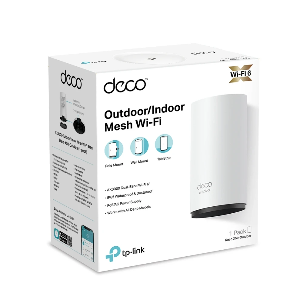 Maršrutizatorius TP-Link Deco X50-Outdoor, Wi-Fi 6 AX3000, iki 3000 Mb/s, 2 × Gigabit, PoE, IP65
