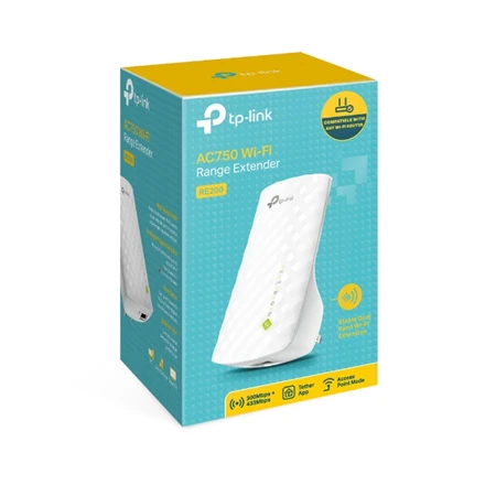 Maršrutizatorius TP-LINK | Extender | RE200 | 802.11ac | 2.4GHz/5GHz | 300+433 Mbit/s | 10/100 Mbit/s | Ethernet LAN (RJ-45) jungtys 1 | MU-MiMO No | no PoE | Antenna type 3xInternal
