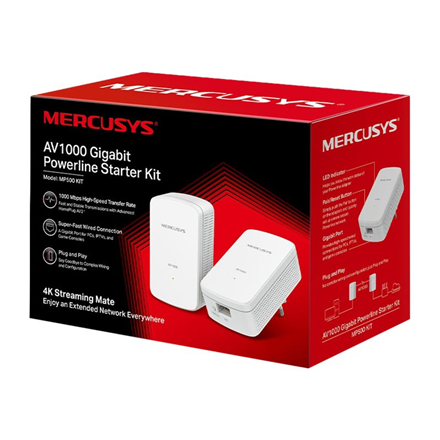 Mercusys | AV1000 Gigabit Powerline Starter Kit | MP500 KIT | 1000 Mbit/s | Ethernet LAN (RJ-45) jungtys 1