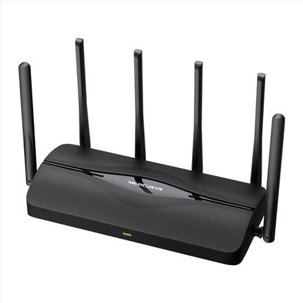 Mercusys | BE6500 dviejų dažnių „Wi-Fi 7“ maršrutizatorius | MR37BE | 802.11be | 688/5760 Mbit/s | Ethernet LAN (RJ-45) jungtys 3 | Tinklo palaikymas: Ne | MU-MiMO: Ne | Mobilusis plačiajuostis ryšys: Ne | Antenos tipas: Fiksuota, Daugiakryptė antena