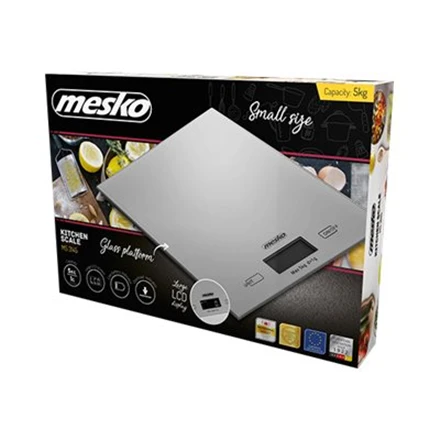 Virtuvinės svarstyklės Mesko | Virtuvės svarstyklės | MS 3145 | Maksimalus svoris (talpa) 5kg | Graduacija 1 g | Ekrano tipo LCD | Sidabrinis