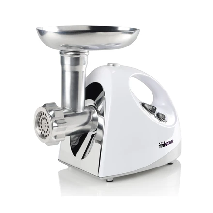 Mėsmalė Tristar | VM-4210 Meat Grinder | Baltas | 3 Nerūdijantis plienas grinding plates, Aluminum grinder head, Aluminum hopper tray, Sausage stuffer, Kubbe attachment, Sausage accessory, Nerūdijantis plienas blade