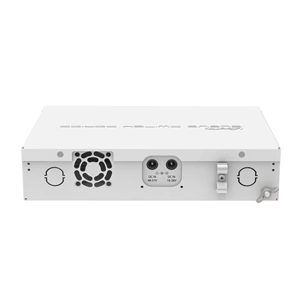 MikroTik CRS112-8P-4S-IN galinė panelė su DC lizdais