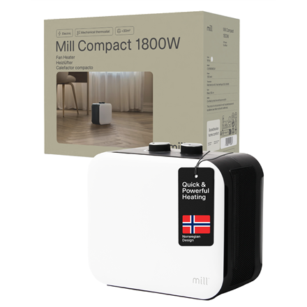 Mill | Compact PTC Fan Heater | CUS1800MECW | PTC Fan | 1800 W | Number of power levels 3 | Suitable for rooms iki 10-30 m² | Baltas