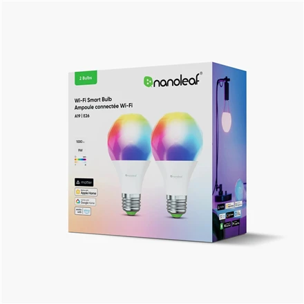 „Nanoleaf Essentials Smart A60“ lemputė „Matter WiFi“ 900 lm, 2700–6500 K, 2 vnt. pakuotė | E27 | 9 W | RGBCW