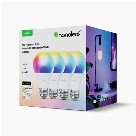 „Nanoleaf Essentials Smart A60“ lemputė „Matter WiFi“ 900 lm, 2700–6500 K, 4 vnt. pakuotė | E27 | 9 W | RGBCW