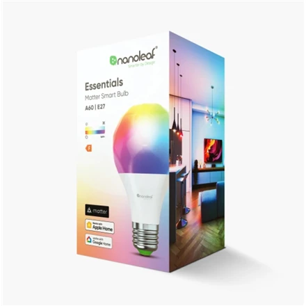 Nanoleaf Essentials Smart A60 lemputė E27 Matter 9W 806Lm RGBCW 2700-6500K | E27 | 8,5 W | RGBCW | Bluetooth, siūlai