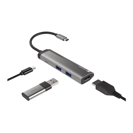 NATEC daugiaportinis „Fowler Slim“ USB-C šakotuvas, USB 3.0 x2, HDMI, 4K, USB-C PD