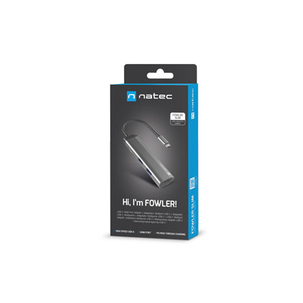 NATEC daugiaportinis „Fowler Slim“ USB-C šakotuvas, USB 3.0 x2, HDMI, 4K, USB-C PD