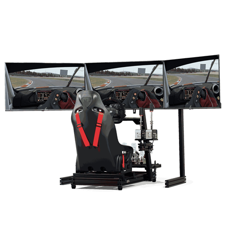Laikiklis „Next Level Racing“ grindų stovas | ELITE laisvai stovintis trigubas monitorius stovas | Visiškai reguliuojamas ir pritaikomas | 21–43 coliai | Juodas