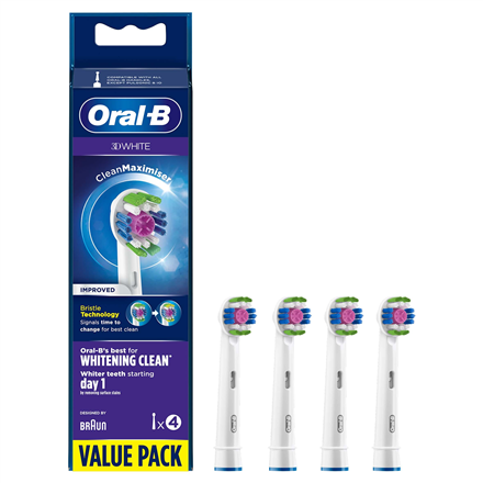 Oral-B Replaceable dantų šepetėlis galvutės with CleanMaximiser 3D Refill Heads Suaugusiems Šepetėlių skaičius galvutės įeina 4 Number of teeth brushing modes Does not apply Baltas