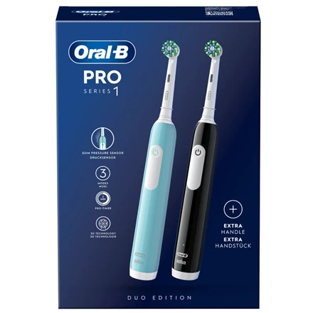 Braun Oral-B | Elektrinis dantų šepetėlis, Duo pack | Pro Series 1 | Įkraunamas | Suaugusiems | Šepetėlių skaičius galvutės įeina 2 | Number of teeth brushing modes 3 | Mėlyna/Juodas