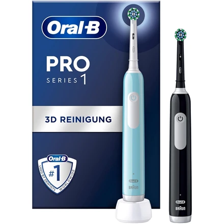 Braun Oral-B | Elektrinis dantų šepetėlis, Duo pack | Pro Series 1 | Įkraunamas | Suaugusiems | Šepetėlių skaičius galvutės įeina 2 | Number of teeth brushing modes 3 | Mėlyna/Juodas