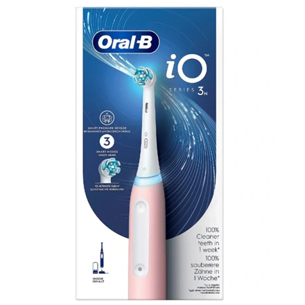 Oral-B iO3N rožinis elektrinis šepetėlis pakuotėje