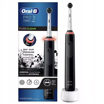 Elektrinis dantų šepetėlis Oral-B Pro 3 3000 Pure Clean, juodas