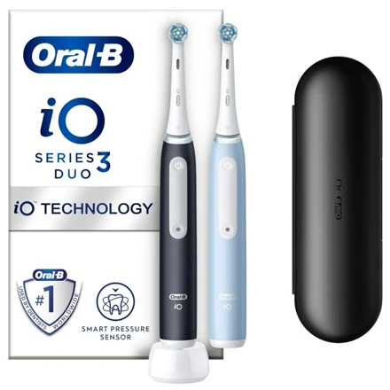 Braun iOG3d.2i6.2K Oral-B iO3 Elektrinis Dantų Šepetėlis Matt Juodas/Ice Mėlyna Duo Pack Edition