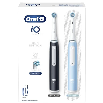 Braun iOG3d.2i6.2K Oral-B iO3 Elektrinis Dantų Šepetėlis Matt Juodas/Ice Mėlyna Duo Pack Edition