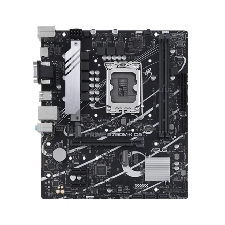 Pagrindinė plokštė „Asus PRIME B760M-K“ procesorių šeima „Intel“ procesoriaus lizdas LGA1700 DDR5 DIMM Atminties lizdai 2 Palaikomos standžiojo disko sąsajos SATA, M.2 SATA jungčių skaičius 4 Lustų rinkinys „Intel B760 mATX“