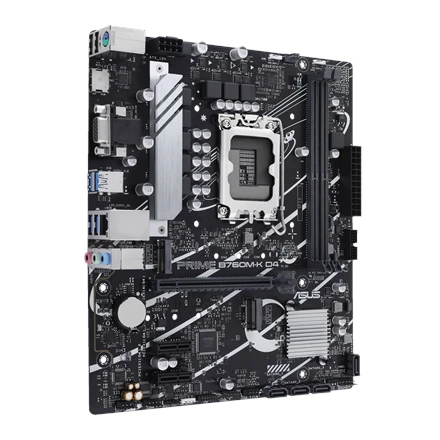Pagrindinė plokštė „Asus PRIME B760M-K“ procesorių šeima „Intel“ procesoriaus lizdas LGA1700 DDR5 DIMM Atminties lizdai 2 Palaikomos standžiojo disko sąsajos SATA, M.2 SATA jungčių skaičius 4 Lustų rinkinys „Intel B760 mATX“