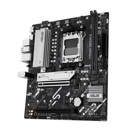 Pagrindinė plokštė Asus PRIME B850M-K | Procesorių šeima AMD | Procesoriaus lizdas AM5 | DDR5 | Palaikomos standžiojo disko sąsajos SATA, M.2 | SATA jungčių skaičius 4