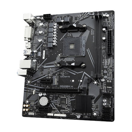 Pagrindinė plokštė Gigabyte | A520M H 1.0 | Processor family AMD | Processor socket AM4 | DDR4 DIMM | Atminties lizdai 2 | Chipset AMD A | Micro ATX