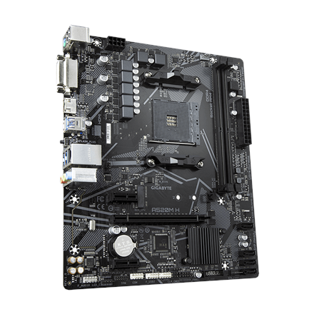 Pagrindinė plokštė Gigabyte | A520M H 1.0 | Processor family AMD | Processor socket AM4 | DDR4 DIMM | Atminties lizdai 2 | Chipset AMD A | Micro ATX