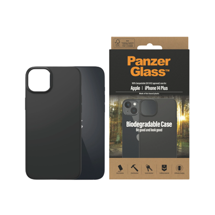 Panzer Glass PanzerGlass | Biologiškai skaidus dėklas | Nugaros apsauga | Apple | iPhone 14 Plus | Biologinis plastikas | Juodas | Suderinamas su belaidžiu įkrovimu; Karinio laipsnio standartas; 100% kompostuojamas