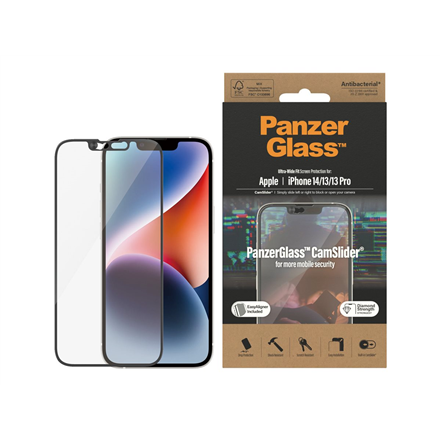 Panzer Glass PanzerGlass | CamSlider | Apple | iPhone 14/13/13 Pro | Grūdintas stiklas | Išvalyti | Apsaugo visą ekraną; 100% prisilietimas; Lengva montuoti | Ekrano apsauga